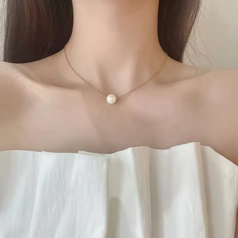 Elegant Minimalist One Pearl Temperament Necklace