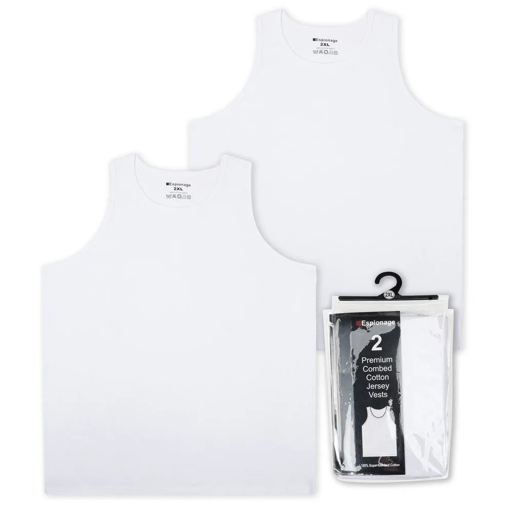 Espionage Twin Pack Vest For Men in White, 2XL-8XL