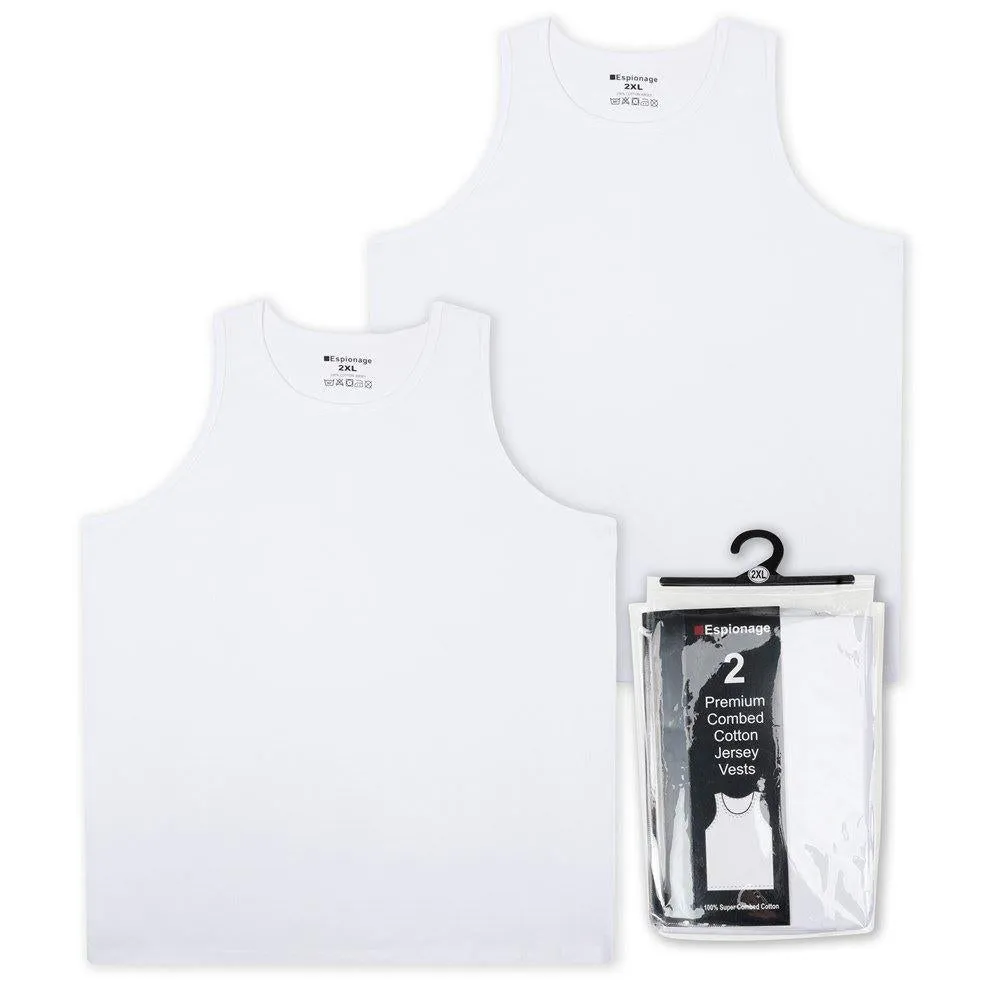 Espionage Twin Pack Vest For Men in White, 2XL-8XL