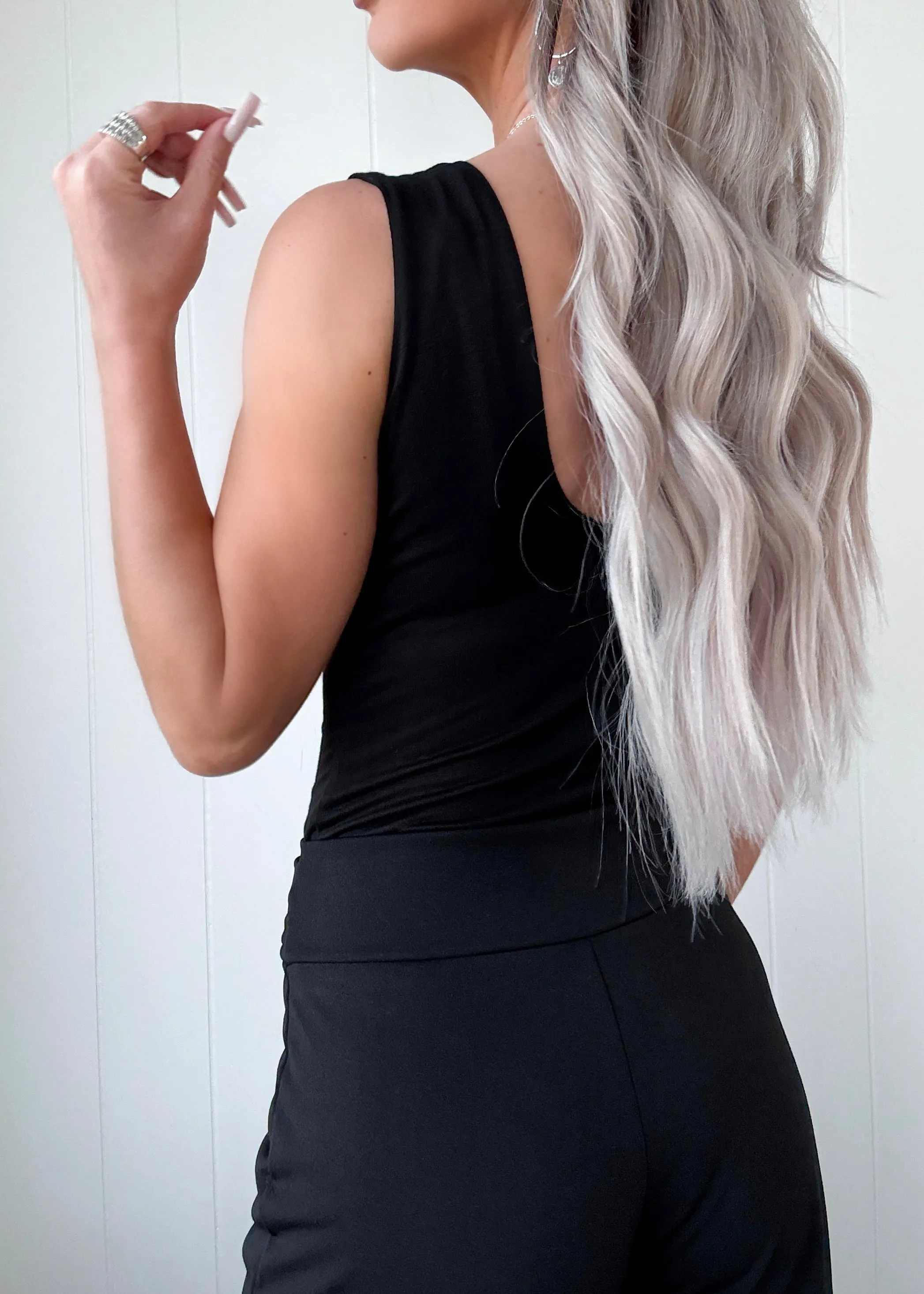 Executive Elegance V-Neck Tank Bodysuit - Black