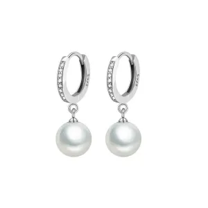 Freshwater Pearl Zircon Dangling Huggies Hoop Earrings