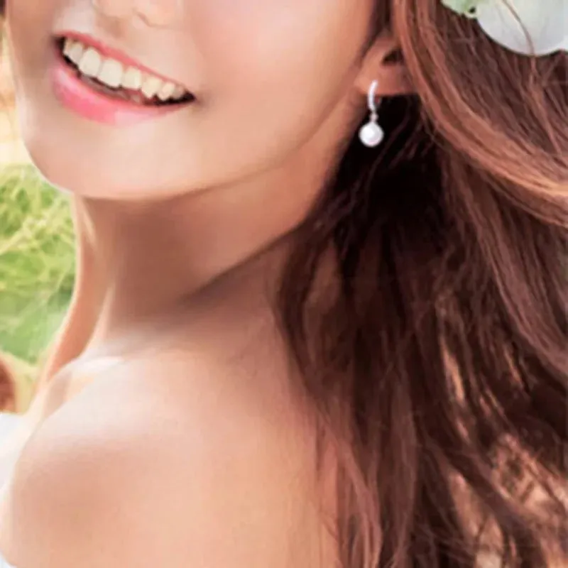 Freshwater Pearl Zircon Dangling Huggies Hoop Earrings
