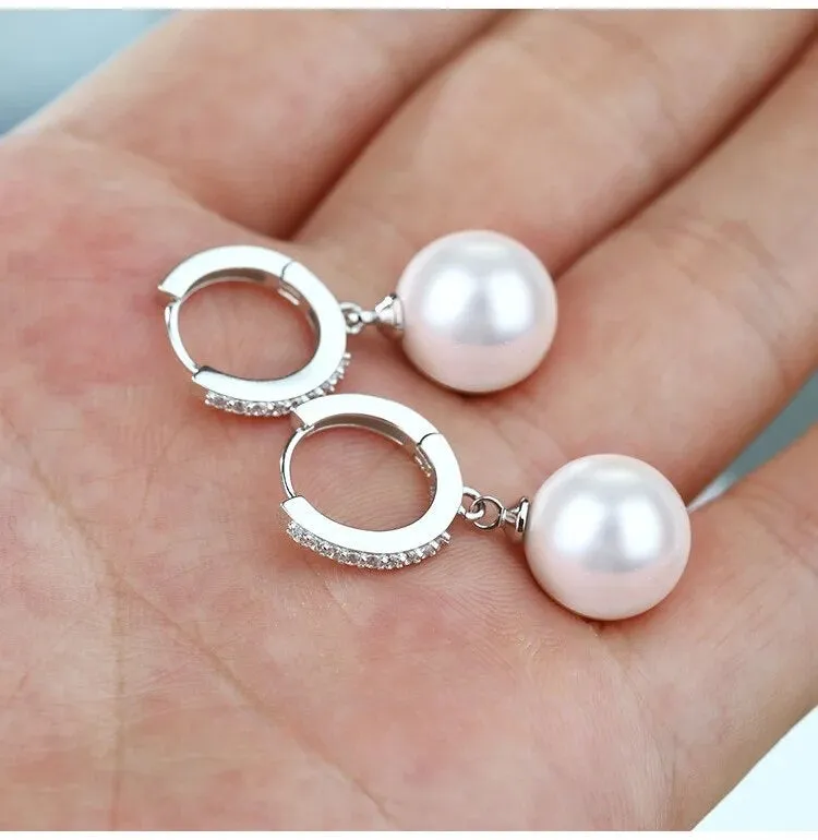 Freshwater Pearl Zircon Dangling Huggies Hoop Earrings
