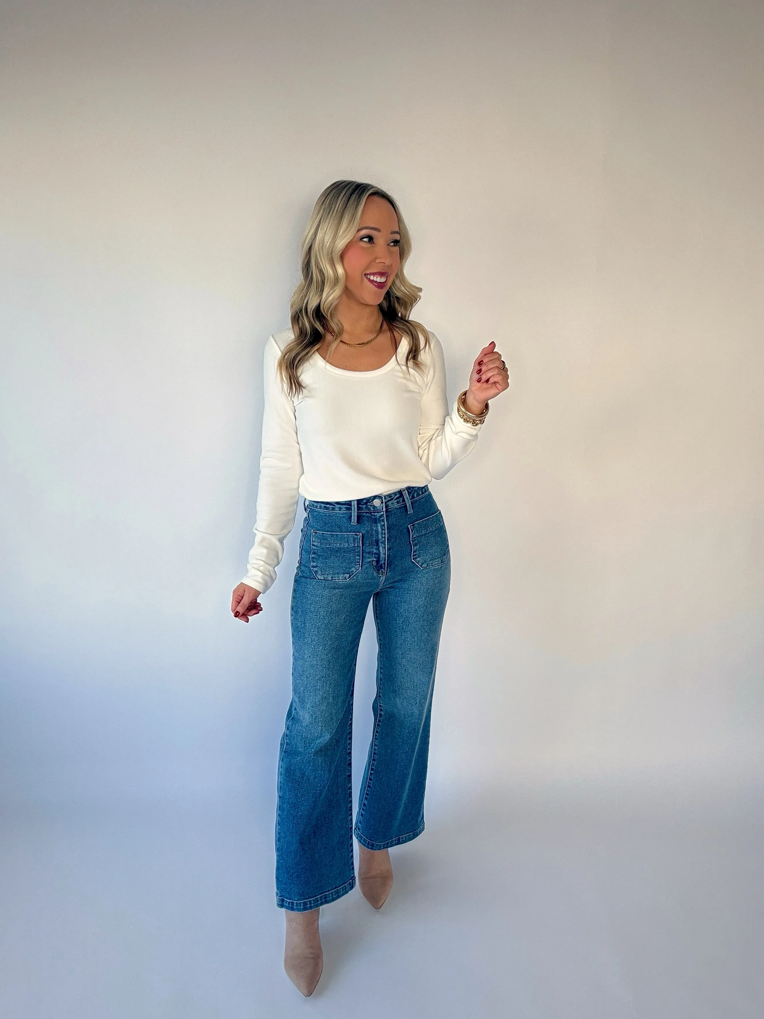 Frosted Sky Long Sleeve Top - White