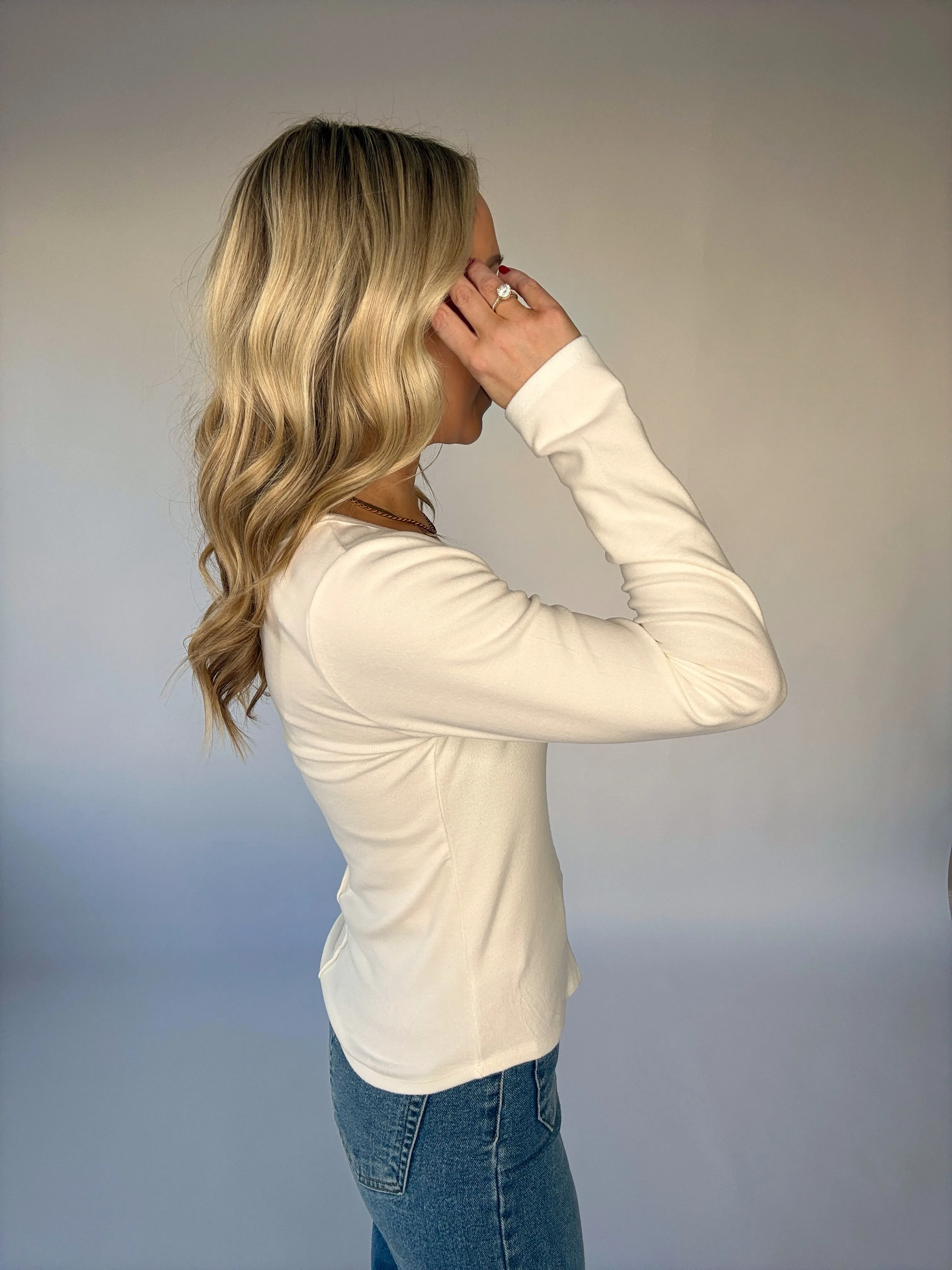 Frosted Sky Long Sleeve Top - White