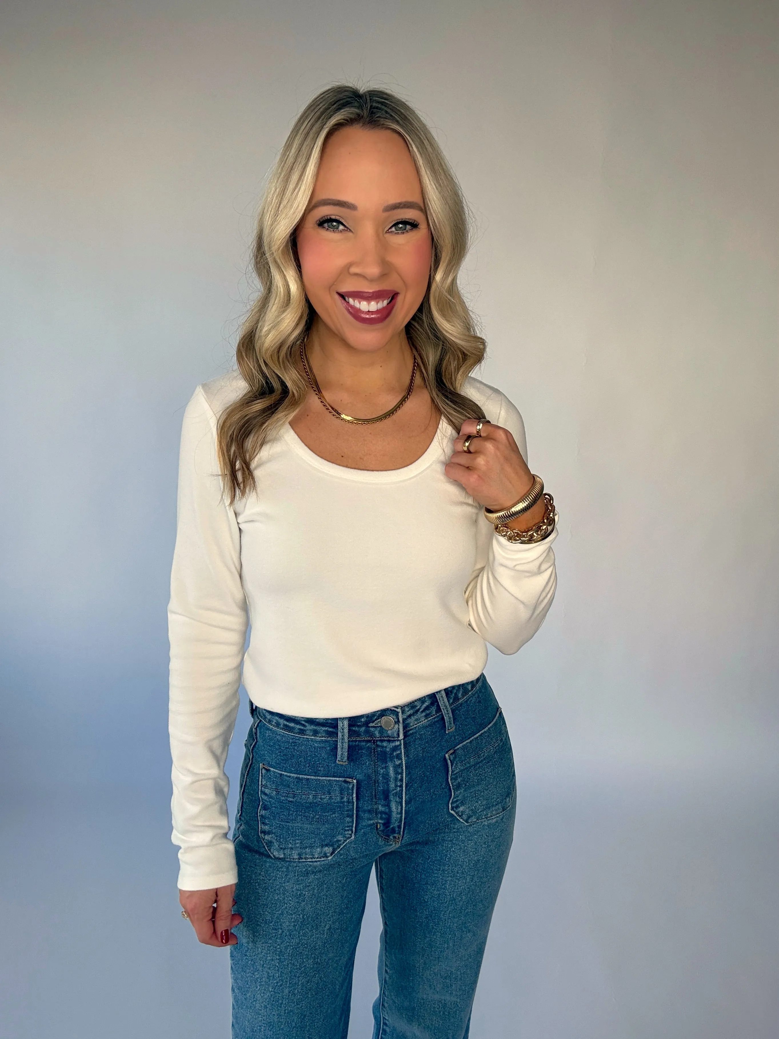 Frosted Sky Long Sleeve Top - White