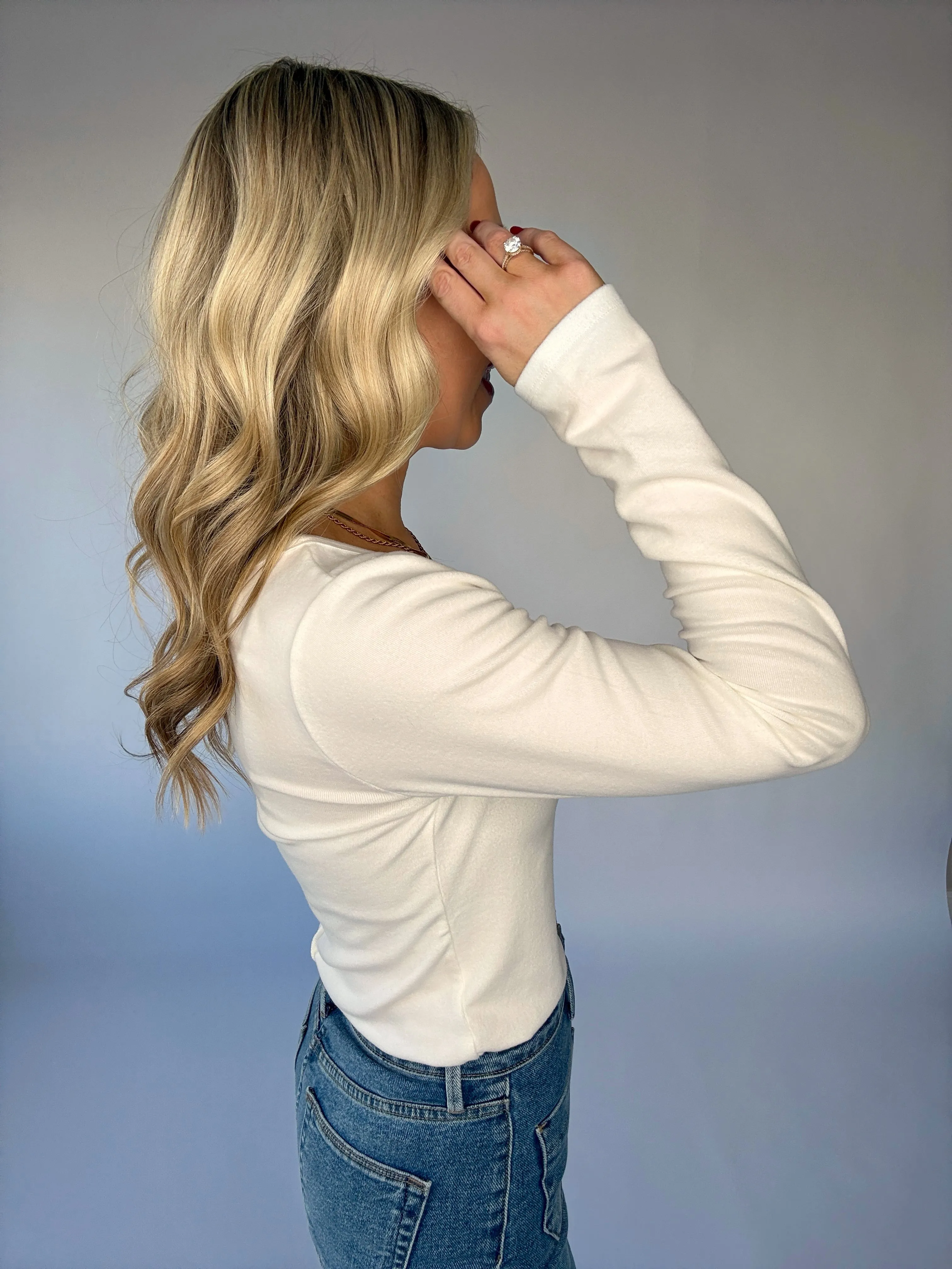 Frosted Sky Long Sleeve Top - White