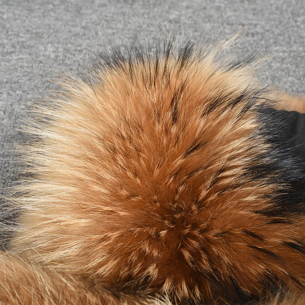 Furry Raccoon Fur Vest Women Short Gilets 3 Rows Natural Color