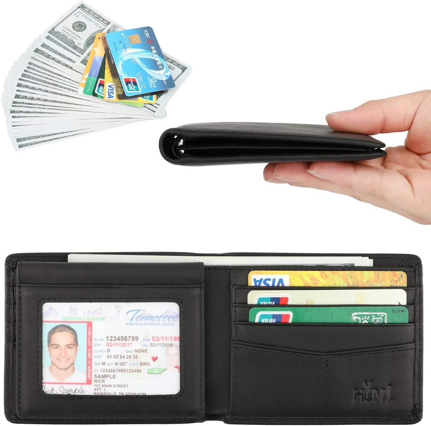Genuine Leather Bifold Wallet for Men with 2 ID Window