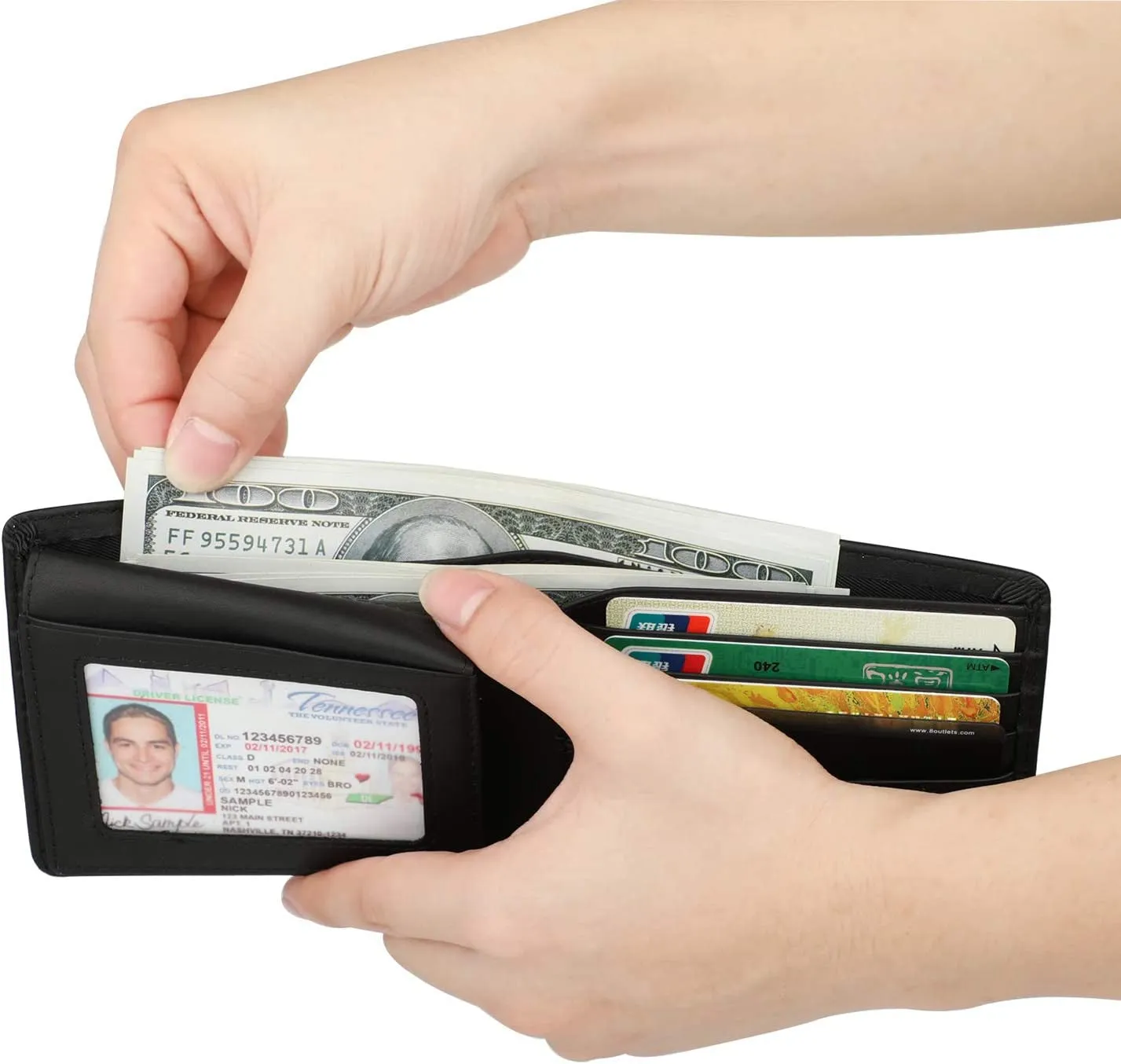 Genuine Leather Bifold Wallet for Men with 2 ID Window