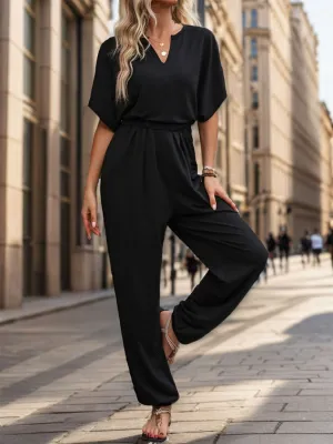 Gianna Notched Half Sleeve Straight Jumpsuit