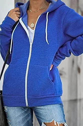 GOLDPKF Sweatshirt for Women Sweater for Women Sweater Women Women Zip up Hoodie Soft Sweatshirt Sweaters Women Hooded Sweater Blue Small