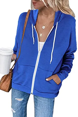 GOLDPKF Sweatshirt for Women Sweater for Women Sweater Women Women Zip up Hoodie Soft Sweatshirt Sweaters Women Hooded Sweater Blue Small