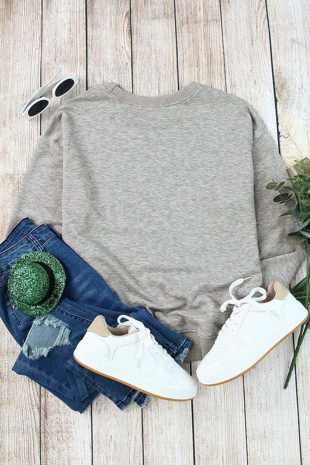 Gray Plain Crew Neck Pullover Sweatshirt