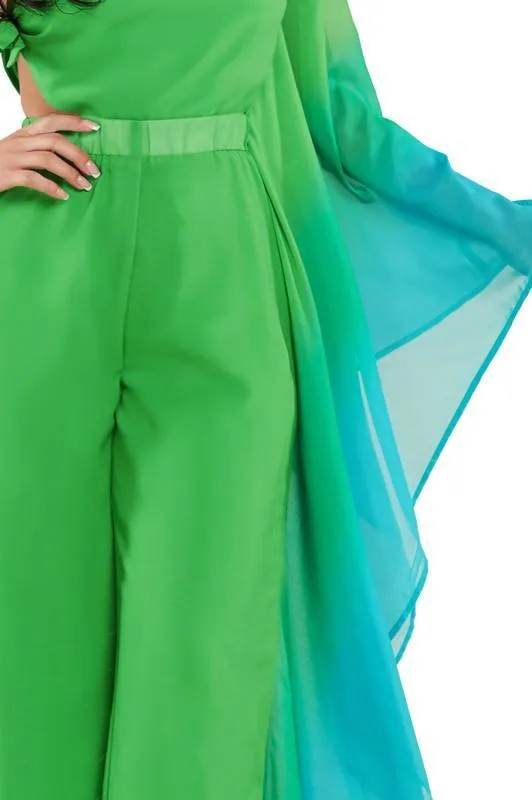 GREEN AND BLUW BATWING JUMPSUIT