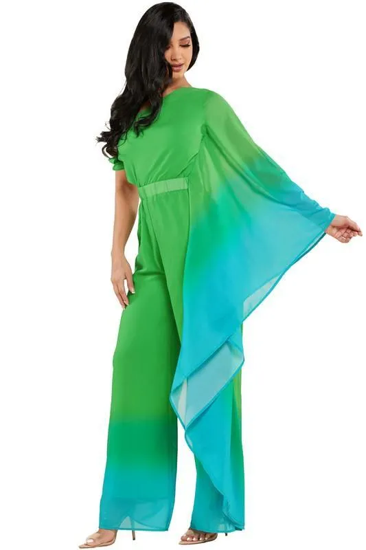 GREEN AND BLUW BATWING JUMPSUIT