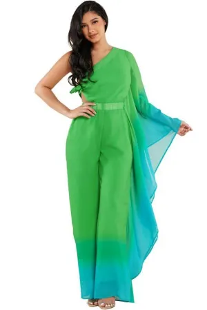 GREEN AND BLUW BATWING JUMPSUIT