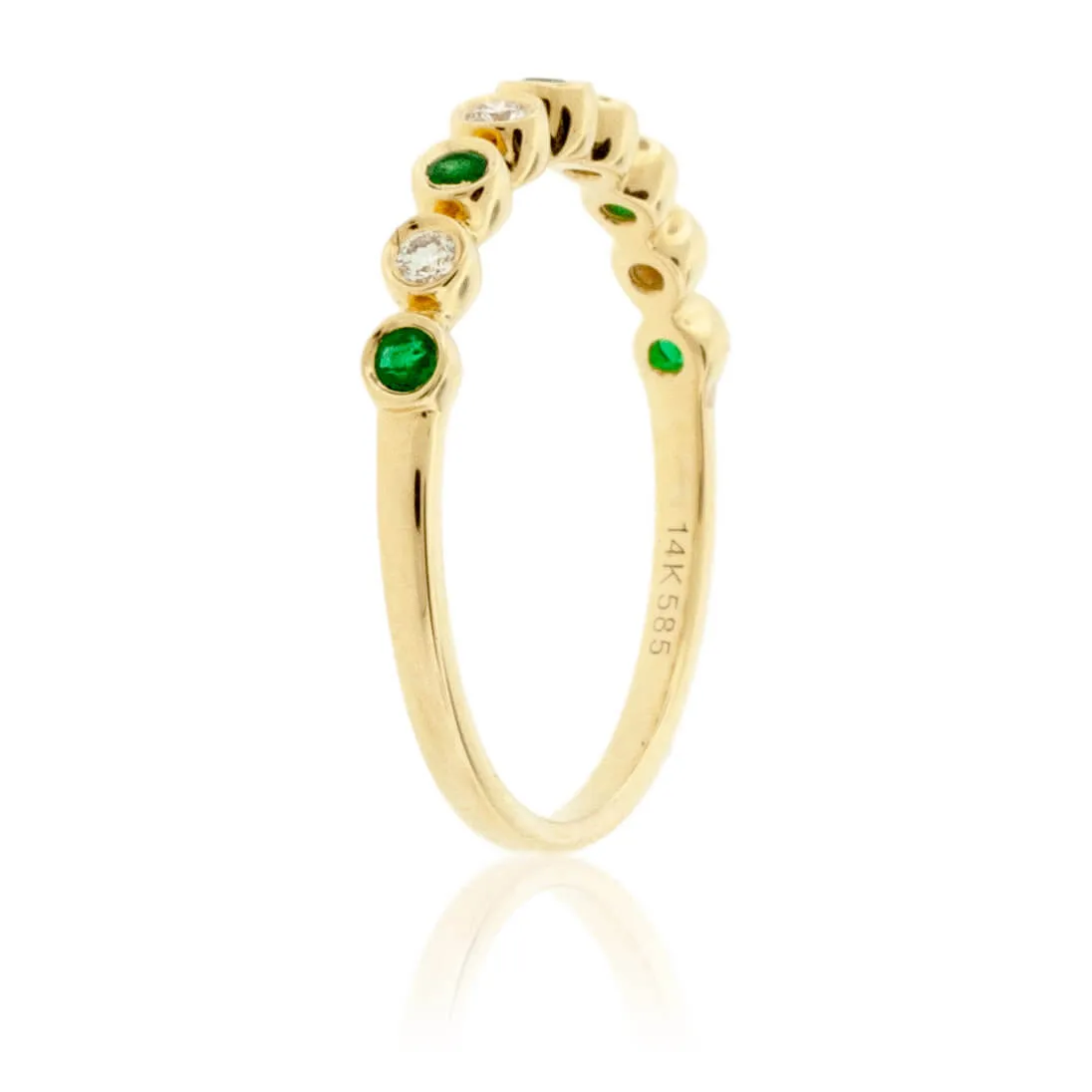 Green Emerald & Diamond Bezel Style Band