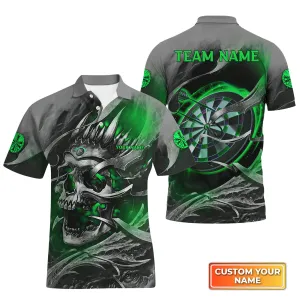 Green Skull Dartboard Personalized Name & Team Name 3D Skull And Darts Polo With Pocket Shirt For Dart Team Player Tad