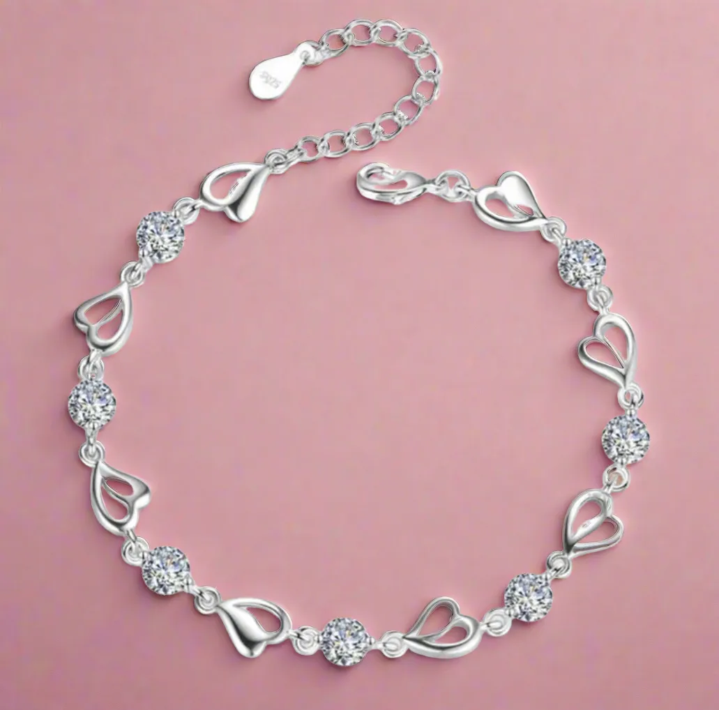 Hearts & Aqua Zircon Bracelet