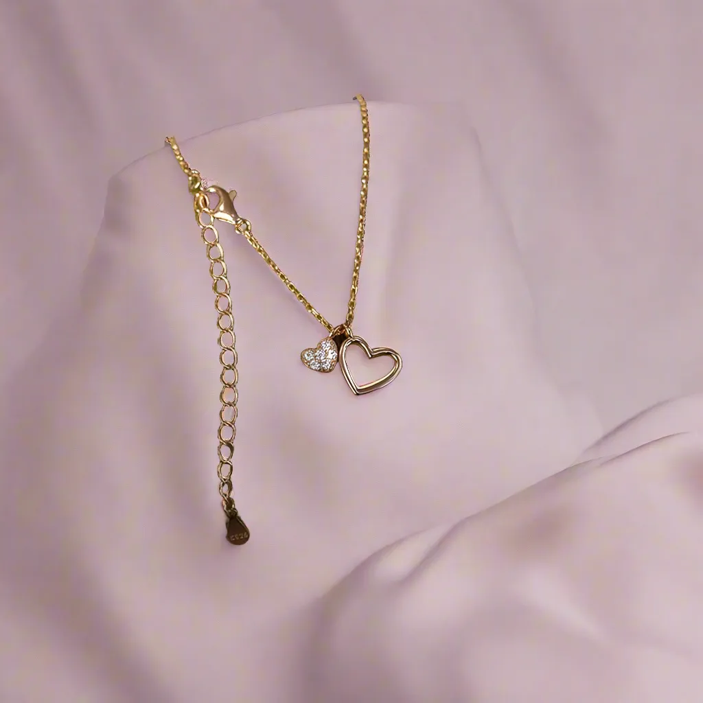 Hollow Heart & Mini Zircon Heart Necklace