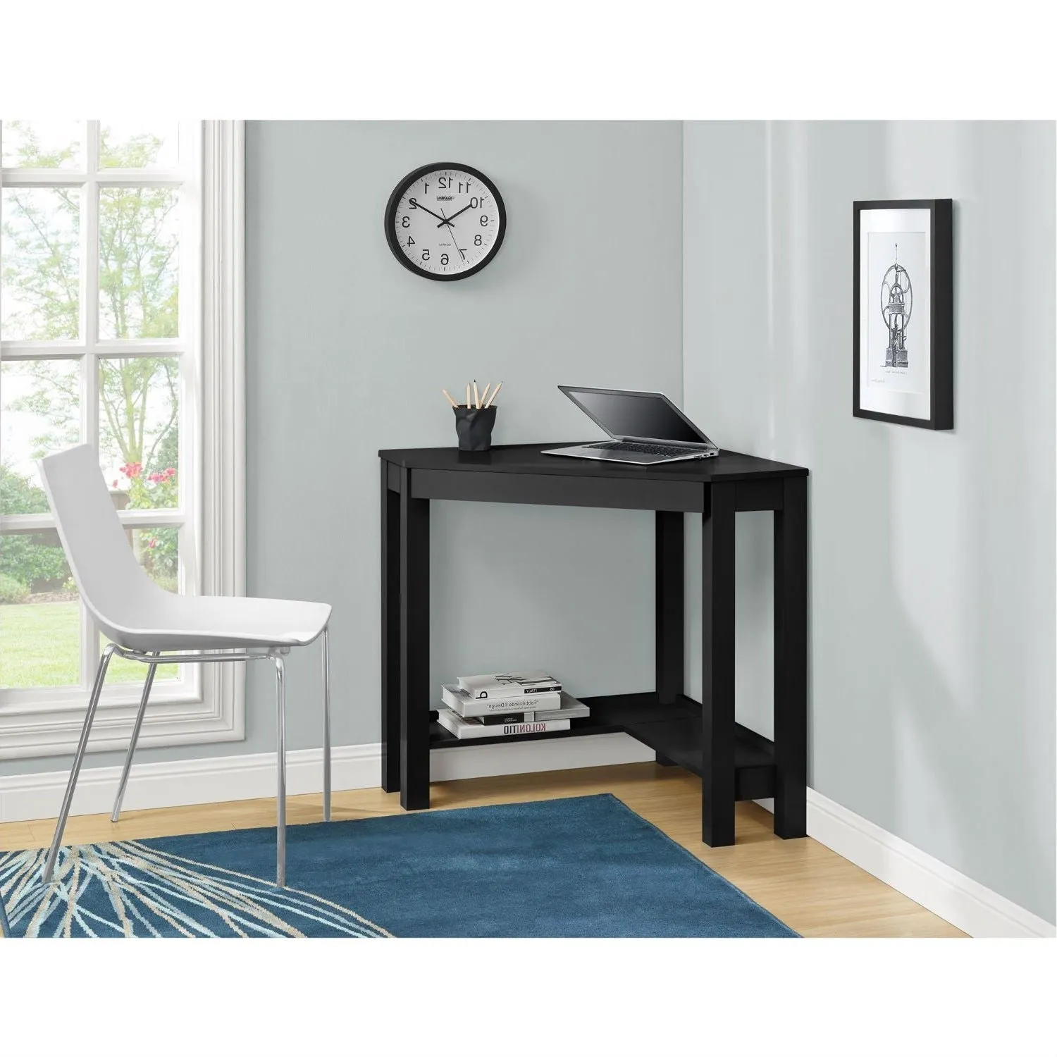 Home Office Corner Desk Laptop Writing Table with Drawer in Black