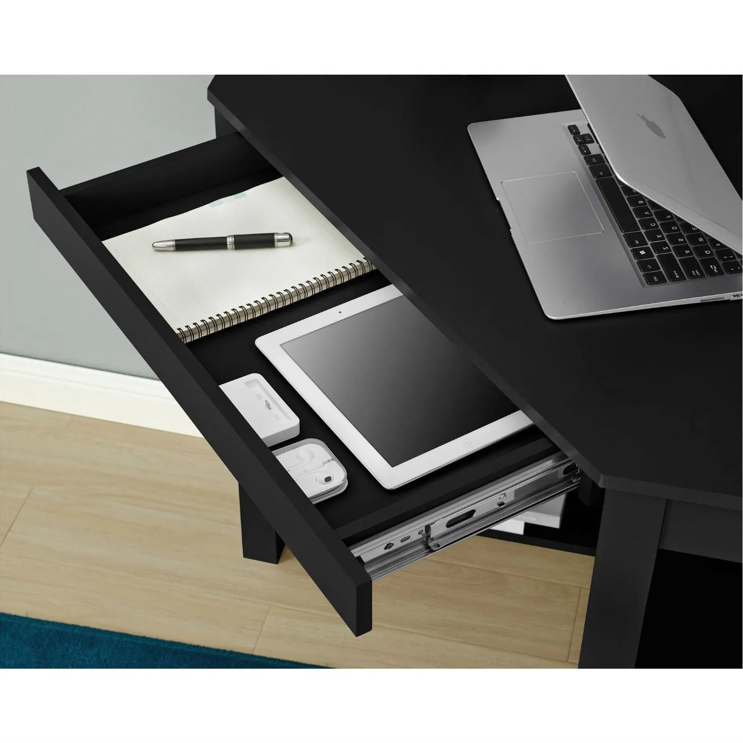 Home Office Corner Desk Laptop Writing Table with Drawer in Black