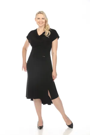 Joseph Ribkoff Black Cowl Neck Dolman Sleeve Midi Fit & Flare Dress 241152