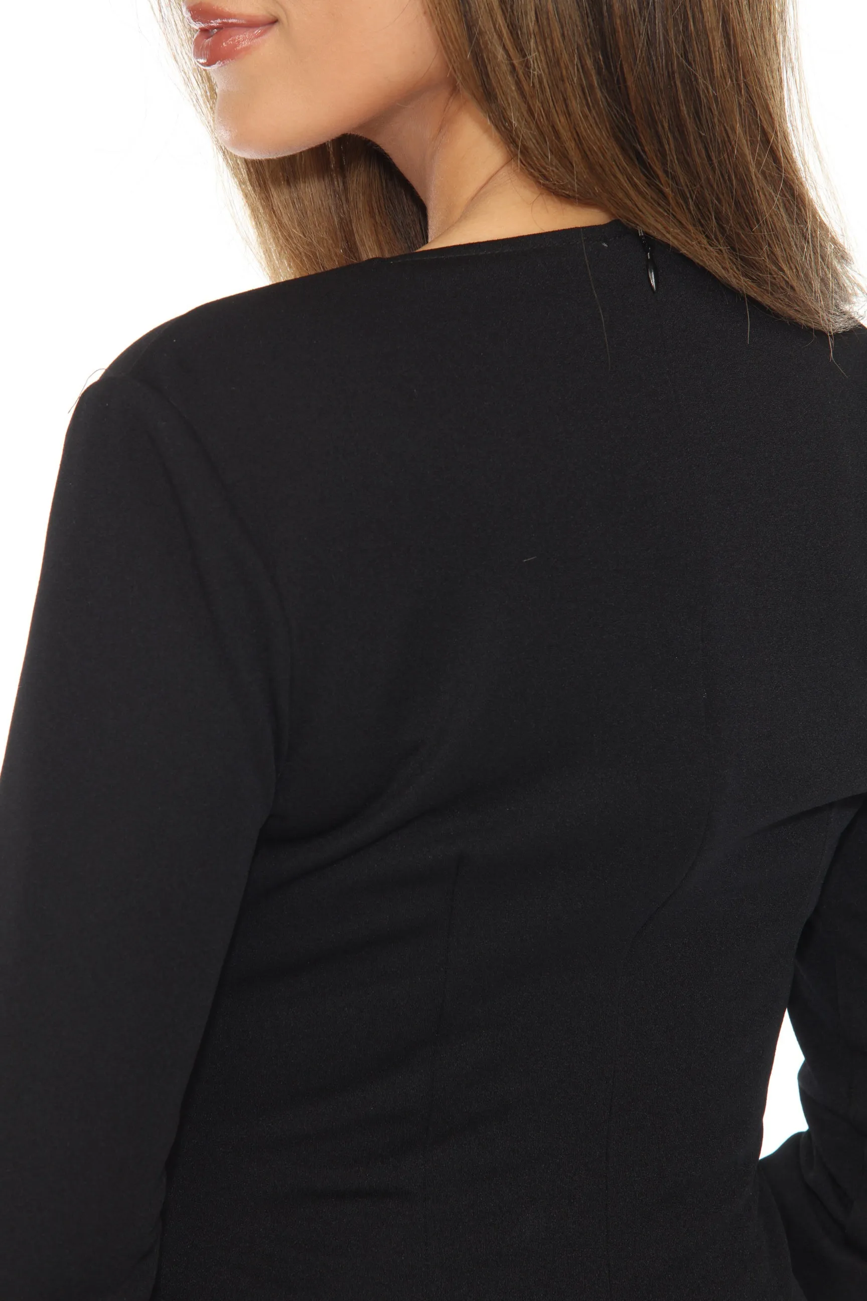 Joseph Ribkoff Black Knot Front Slit Midi Sheath Dress 243308