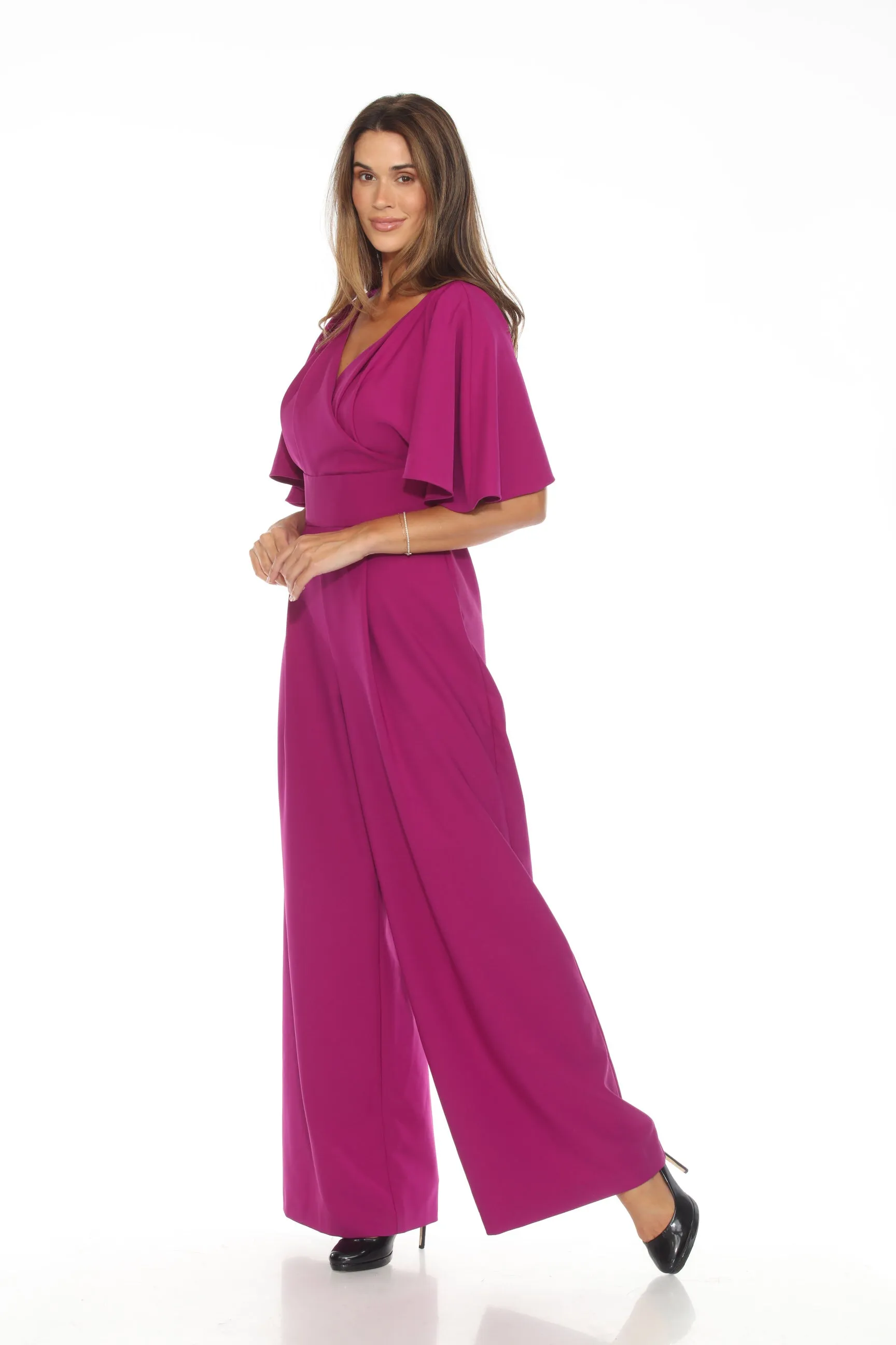 Joseph Ribkoff Empress Violet Flutter Sleeves Wide Leg Jumpsuit 243708