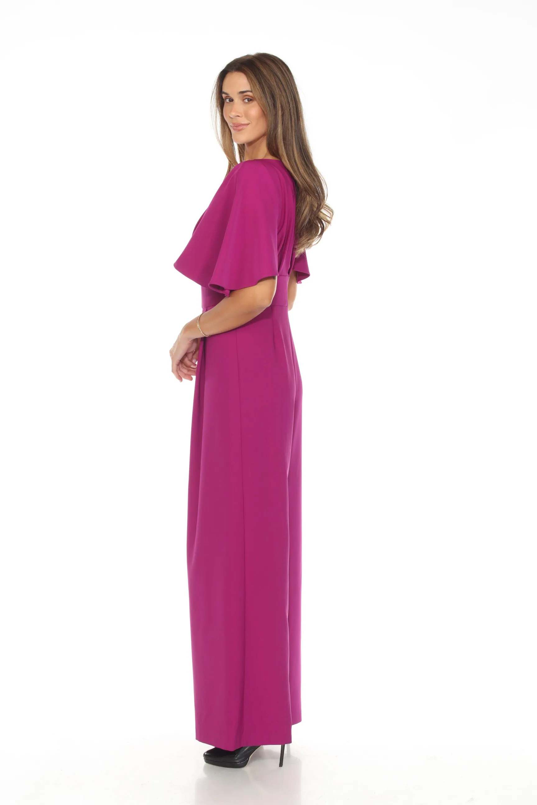 Joseph Ribkoff Empress Violet Flutter Sleeves Wide Leg Jumpsuit 243708