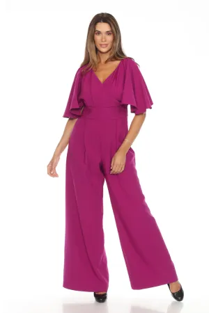 Joseph Ribkoff Empress Violet Flutter Sleeves Wide Leg Jumpsuit 243708