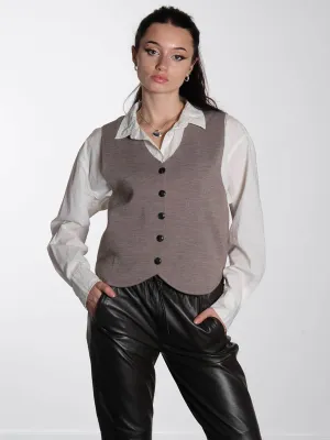 Khloe Knitted Waistcoat - Dark Sand