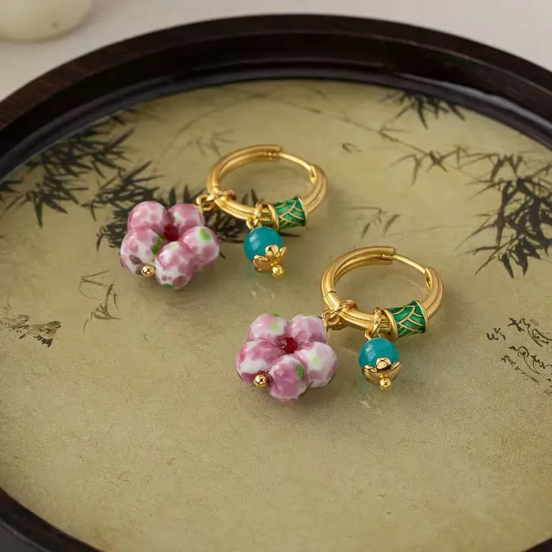 Korean Minimalist Sweet Temperament Pink Flower Earrings