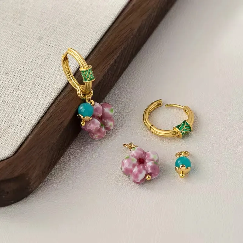 Korean Minimalist Sweet Temperament Pink Flower Earrings