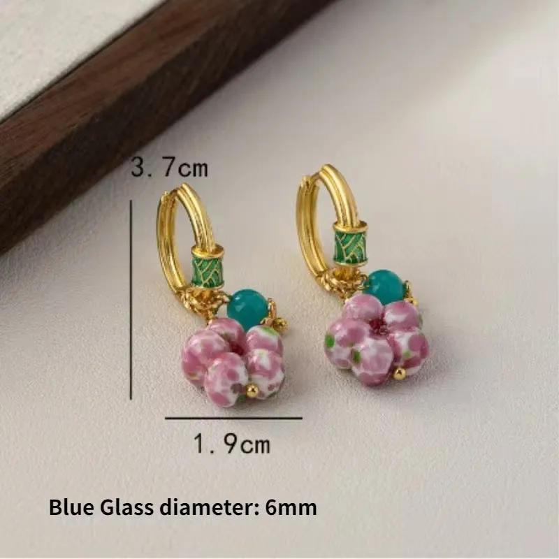 Korean Minimalist Sweet Temperament Pink Flower Earrings