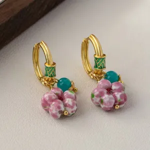 Korean Minimalist Sweet Temperament Pink Flower Earrings