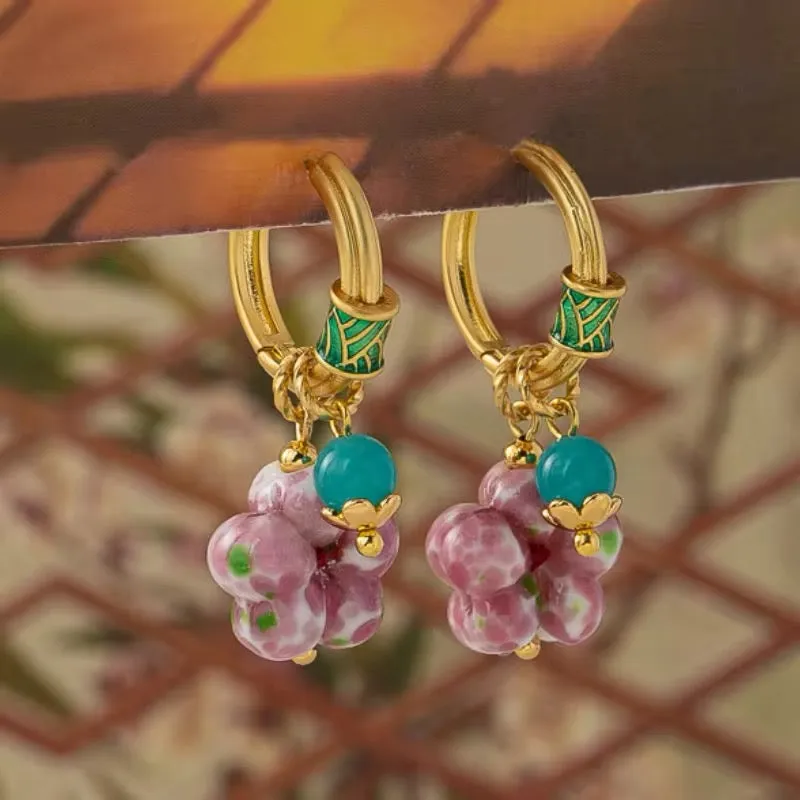 Korean Minimalist Sweet Temperament Pink Flower Earrings