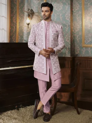 Light Pink Three Piece Indo Western Enriched with ThreadWork