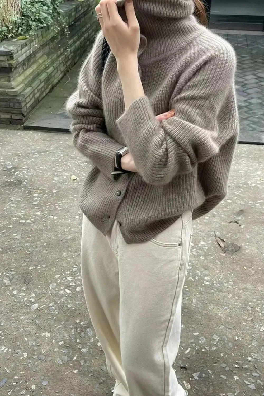 Long Sleeve Turtleneck Cardigan Button Sweater