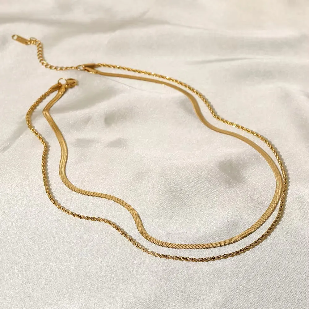 Luxe 18K Gold Plated Flat Snake Rope Chain Necklace