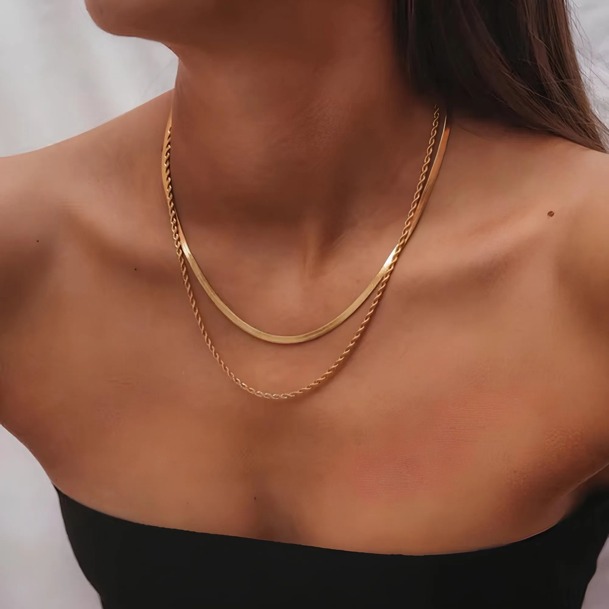 Luxe 18K Gold Plated Flat Snake Rope Chain Necklace