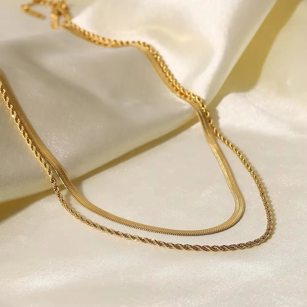 Luxe 18K Gold Plated Flat Snake Rope Chain Necklace