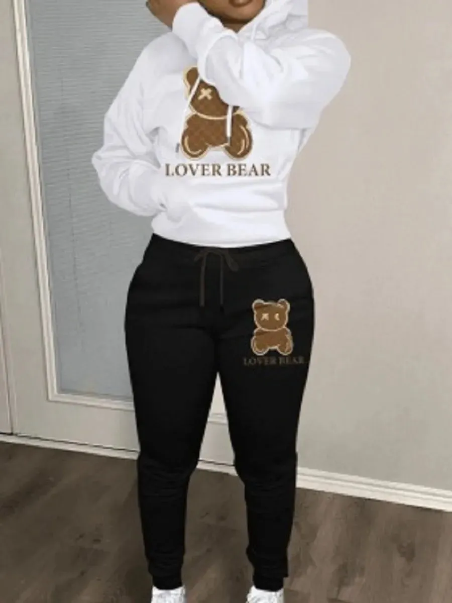 LW womens tracksuit set Letter Print casual set Autumn winter Long Sleeve Drawstring Pullover Hoodies Top SweatPants Jogger Suit