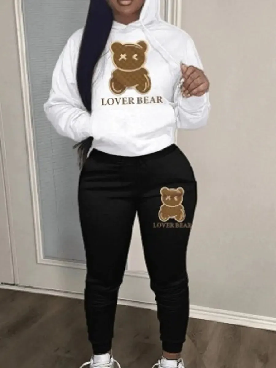 LW womens tracksuit set Letter Print casual set Autumn winter Long Sleeve Drawstring Pullover Hoodies Top SweatPants Jogger Suit