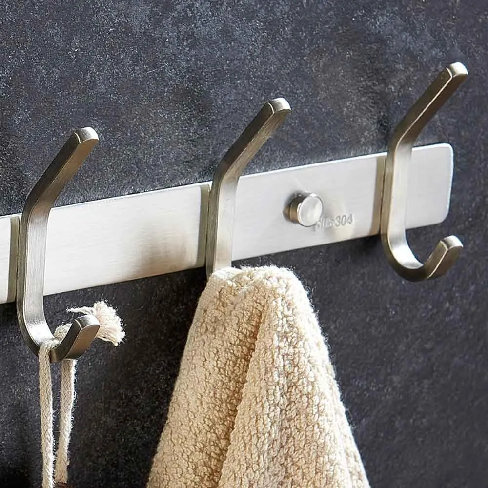 Mellewell Utility Hook Rails Storage Racks 8.7-Inch with 3 Heavy Duty Hooks, Wall Coat Robe Towel Pan Hook Hanger Bathroom Kitchen Organizer, Brushed Stainless Steel, 2 Pack, 08002HK03