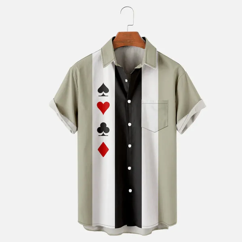 Men's Classic Poker Bowling Simple Short Sleeve Shirt