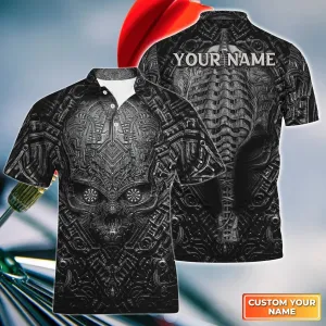 Metal Skull Dartboard Personalized Name 3D Polo Shirt With Pocket Tad
