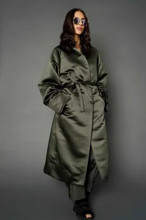 Min Olive Green Voluminous Long Jacket