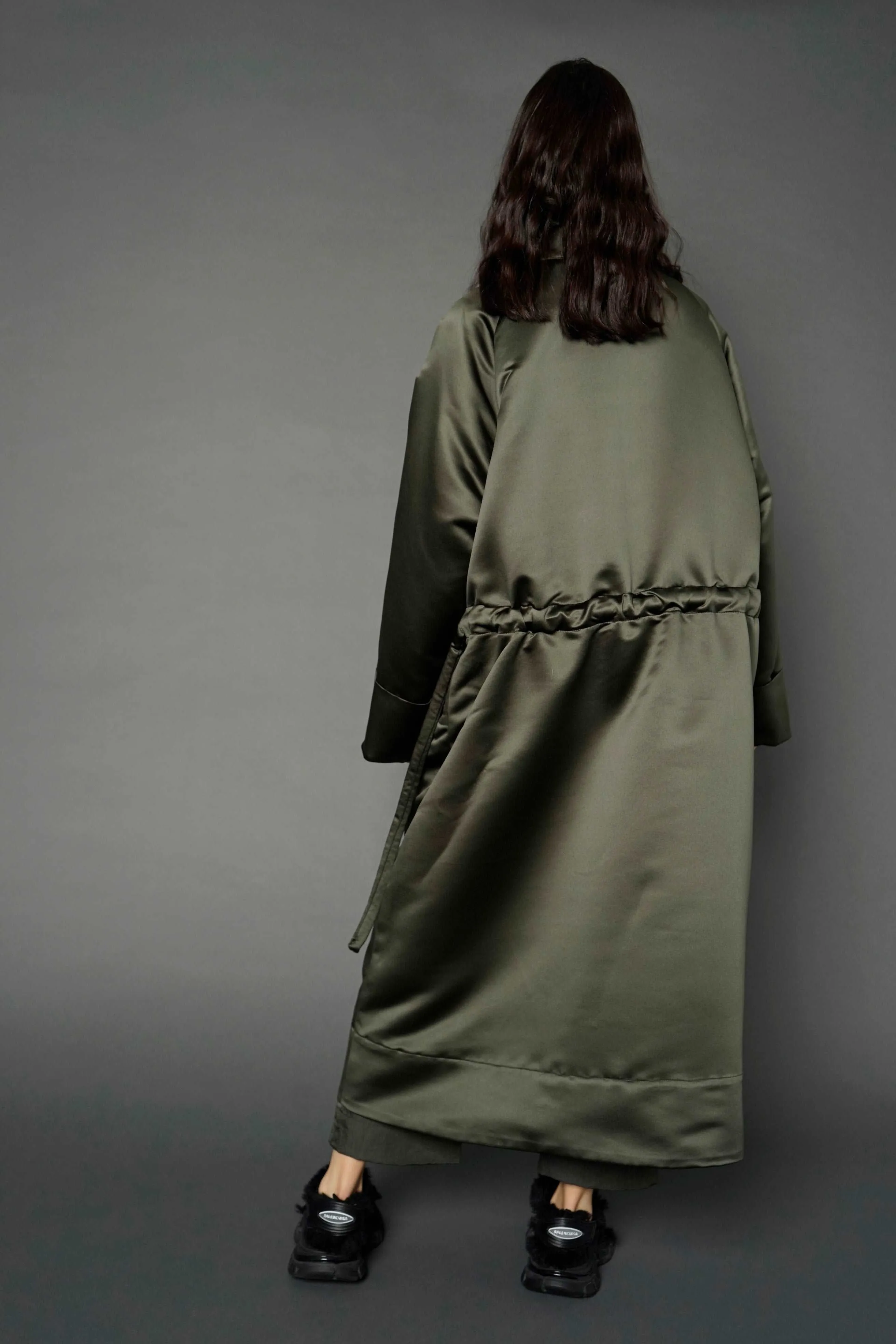 Min Olive Green Voluminous Long Jacket